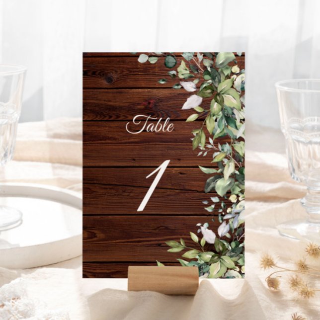 Elegant Greenery Rustic Wood Tischnummer (Von Creator hochgeladen)