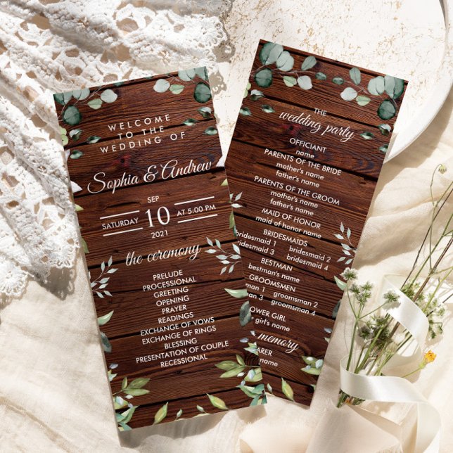 Elegant Greenery Rustic Wood Wedding Programs Programm (Von Creator hochgeladen)