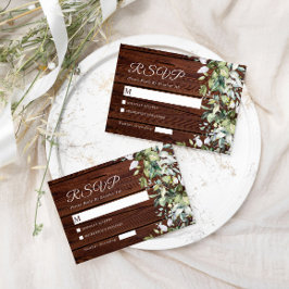 Elegant Greenery Rustic Wood Wedding RSVP Karte