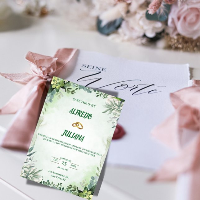 Elegant Greenery Save The Date Card  Einladung (Von Creator hochgeladen)
