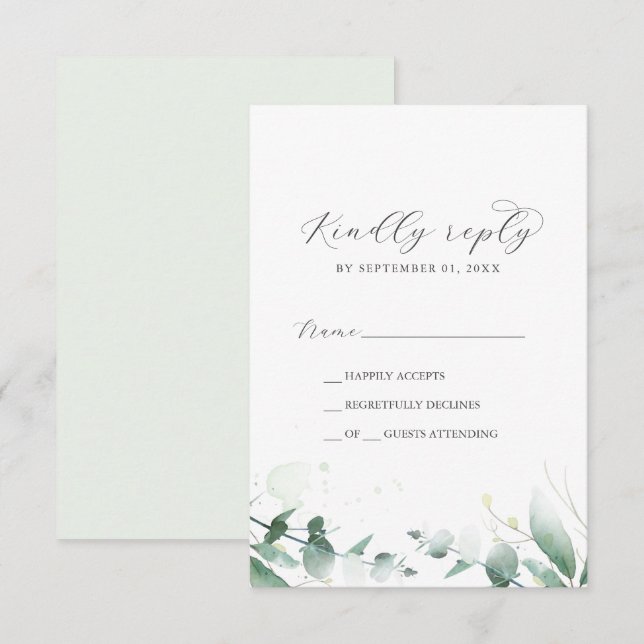 Elegant Greenery Simple RSVP Card Karte (Vorne/Hinten)