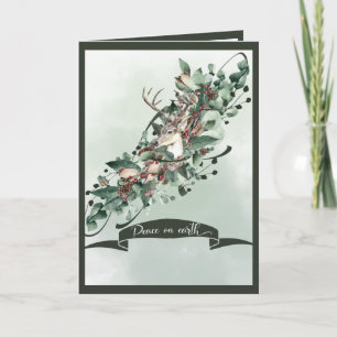 Elegant Greenery Swag with Deer and Eucalyptus Feiertagskarte