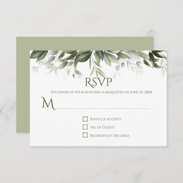 Elegant Greenery UAWG - Hellgrün RSVP Karte (Vorne/Hinten)