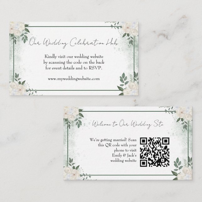 Elegant Greenery UAWG QR Code Einladung (Vorne/Hinten)