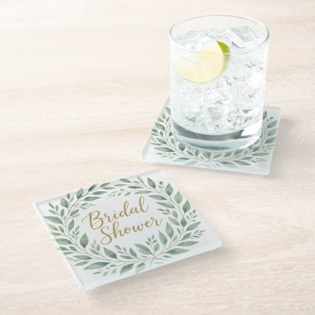 Elegant Greenery Watercolor  Boho Bridal Shower Glasuntersetzer (Schrägansicht)
