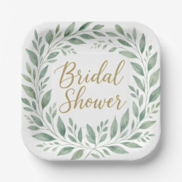 Elegant Greenery Watercolor  Boho Bridal Shower Pappteller