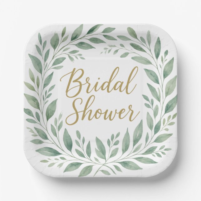 Elegant Greenery Watercolor  Boho Bridal Shower Pappteller (Vorderseite)
