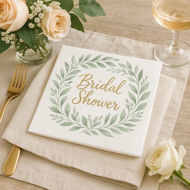 Elegant Greenery Watercolor  Boho Bridal Shower Serviette (Von Creator hochgeladen)
