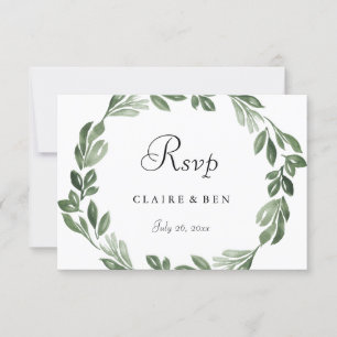 Elegant Greenery Watercolor Wreath Wedding RSVP Karte