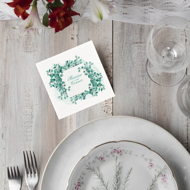 Elegant Greenery Wedding Cocktail Napkin Serviette (Von Creator hochgeladen)