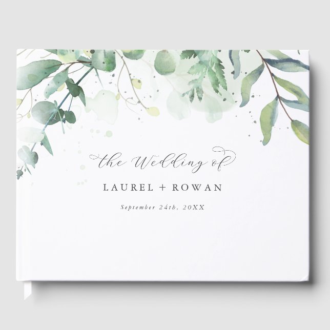 Elegant Greenery Wedding Guest Book Gästebuch (Vorderseite)