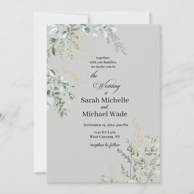 Elegant Greenery Wedding Invitation Einladung (Vorderseite)