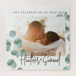 Elegant Greenery Wedding Photo and Text Puzzle