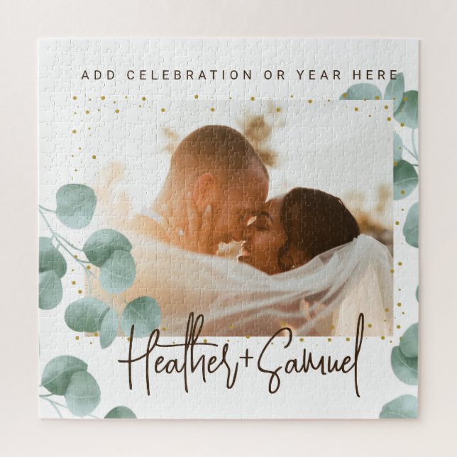 Elegant Greenery Wedding Photo and Text Puzzle (Vertikal)