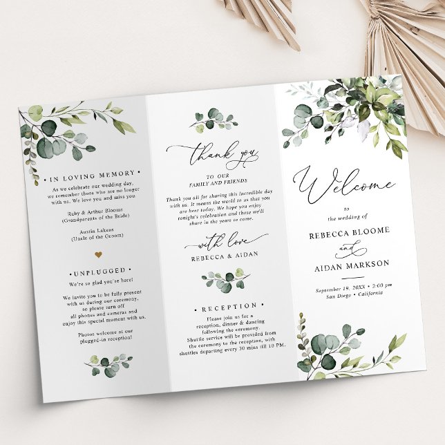 Elegant Greenery Wedding Program Tri-Fold (Von Creator hochgeladen)