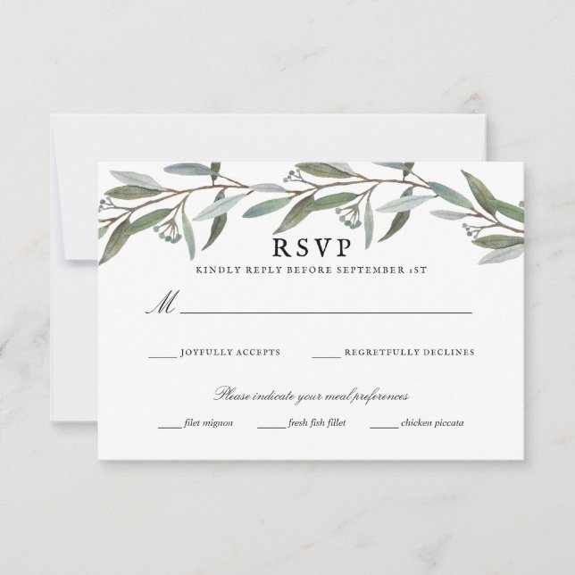 Elegant Greenery Wedding RSVP (Vorderseite)