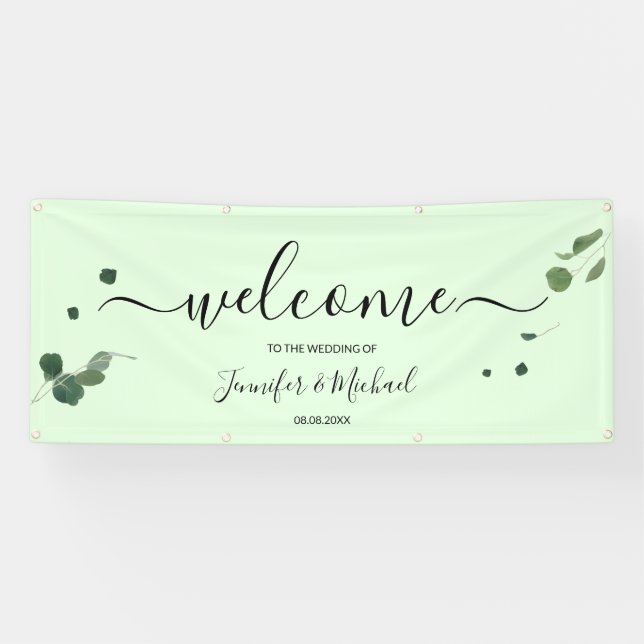 Elegant Greenery Wedding Script Willkommenszeichen Banner (Horizontal)