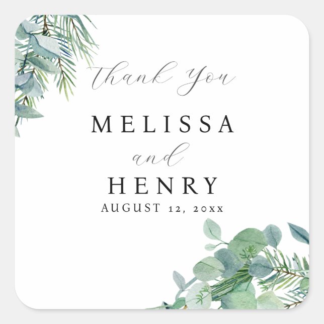 Elegant Greenery Wedding Vielen Dank Sticker (Vorderseite)