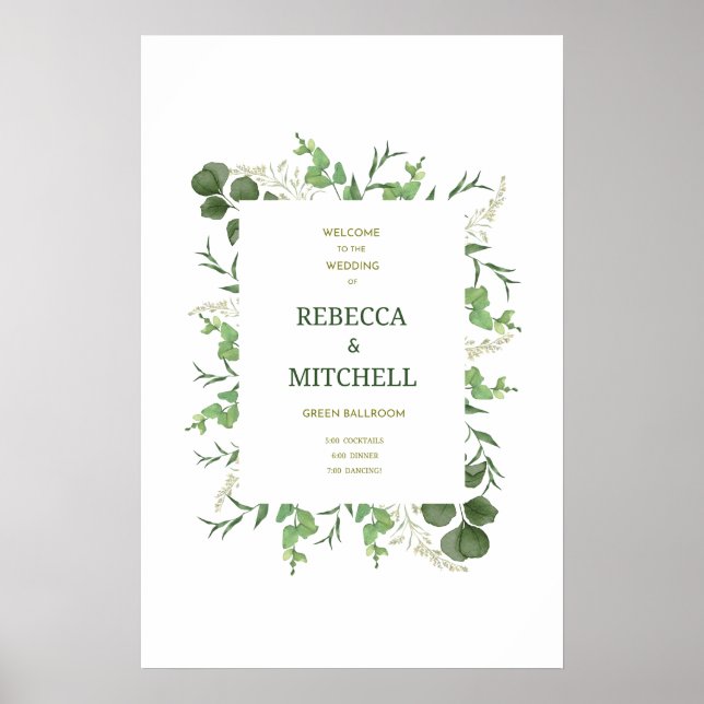 Elegant Greenery Wedding Welcome Poster (Vorne)