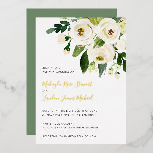 Elegant Greenery White Floral Wedding Gold Folieneinladung
