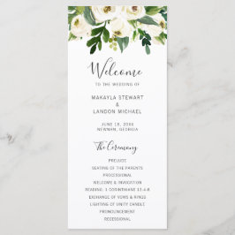 Elegant Greenery White Floral Wedding Programm
