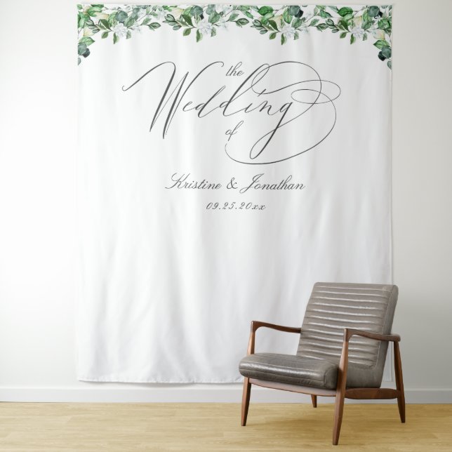 Elegant Greenery White Floral Wedding Tapestry Wandteppich (Beispiel)