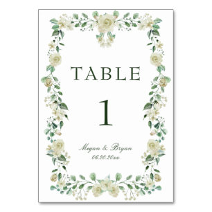 Elegant Greenery White Floral Wedding Tischnummer