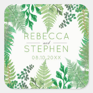 Elegant Greenery   Wild Ferns Wedding Quadratischer Aufkleber