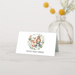 Elegant Greenery Woodland Baby Animals Geburtstag Platzkarte