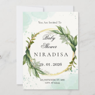Elegant Greenery Wreath Baby Shower Invitation Einladung