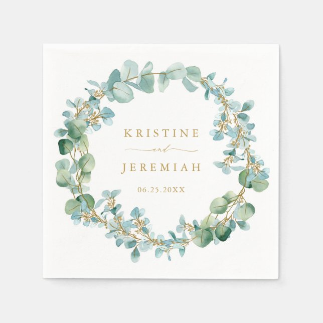Elegant Greenery Wreath Gold Eucalyptus Wedding Serviette (Vorderseite)
