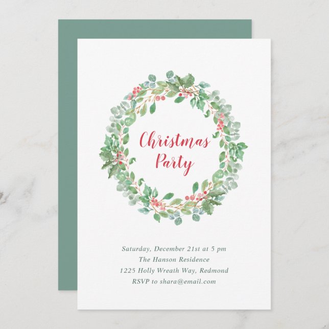 Elegant Greenery Wreath Rustikales Weihnachtsfest  Einladung (Vorne/Hinten)