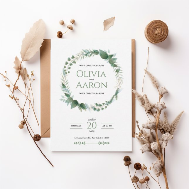 Elegant Greenery Wreath Wedding Invitation Einladung (Von Creator hochgeladen)