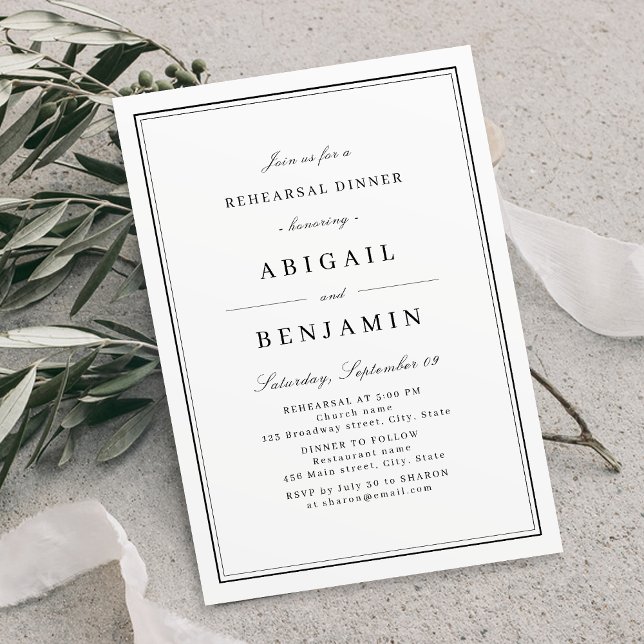 Elegant grenzt an das minimalistische Abendessen d Einladung (Elegant borders gold minimalist rehearsal dinner invitation)