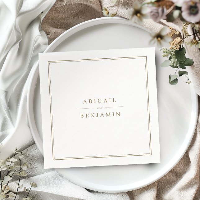 Elegant grenzt an ein minimalistisches Monogramm m Serviette (Elegant borders gold classy minimalist napkins)