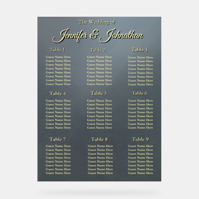 Elegant Grey Background Wedding Seating Chart Acrylschild (Vorderseite)