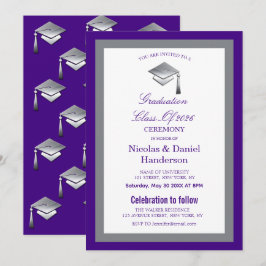 Elegant grey caps graduation ceremony invitation einladung