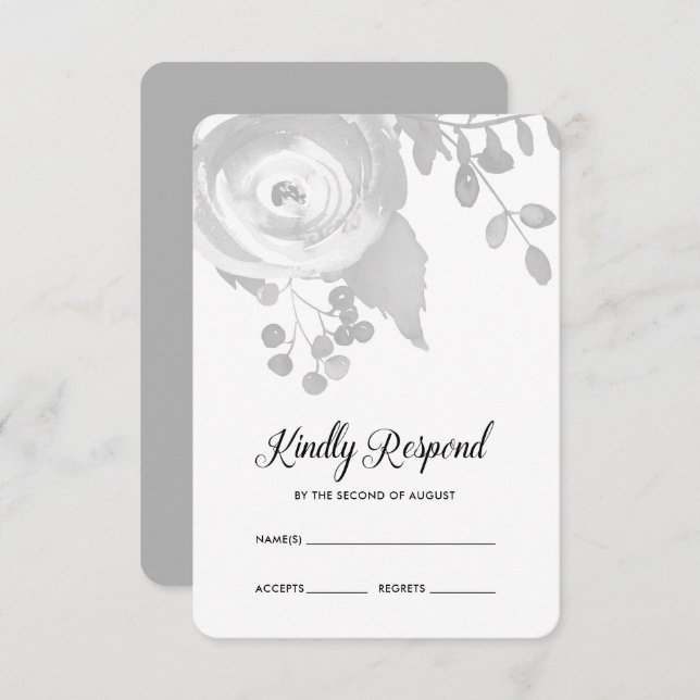 Elegant Grey Floral Wedding RSVP (Vorne/Hinten)