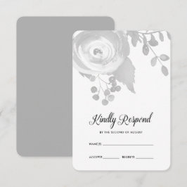 Elegant Grey Floral Wedding RSVP Karte