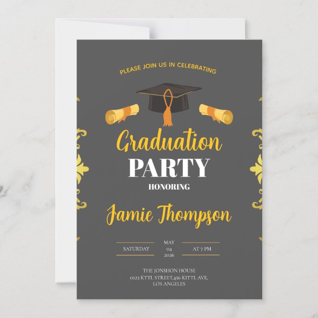 Elegant Grey & Gold Graduation Party Invitation Magneteinladung (Vorderseite)