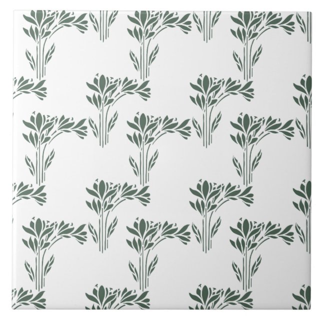 Elegant Grey-Green Botanical Pattern  Fliese (Vorderseite)