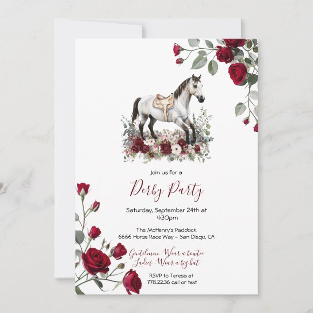 Elegant Grey Horse Kentucky Derby Party Invitation Einladung (Vorderseite)