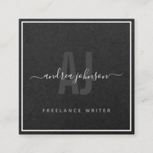 Elegant Grey Kraft Paper Freelance Writer Monogram Quadratische Visitenkarte