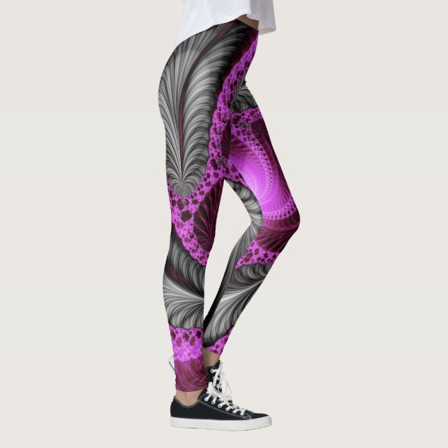 elegant grey pink flower fractal artwork design leggings (Rechts)