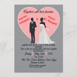 Elegant Grey Pink Heart Bride Groom Invitation Einladung