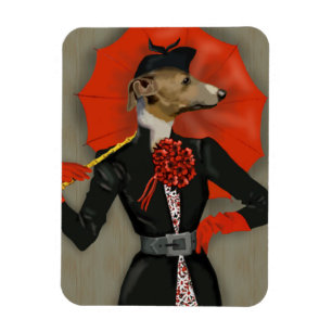 Elegant Greyhound und Roter Regenschirm Magnet