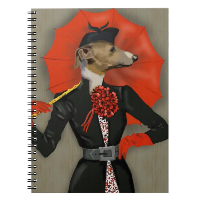 Elegant Greyhound und Roter Regenschirm Notizblock (Vorderseite)