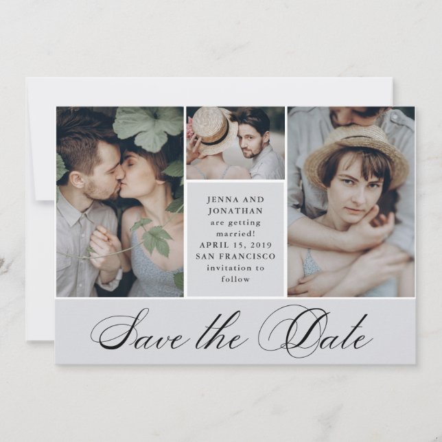 Elegant Grid | 4 Foto Hochzeit Datum speichern Save The Date (Vorderseite)