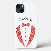 Elegant Groom Tuxedo Red White Typografy Wedding