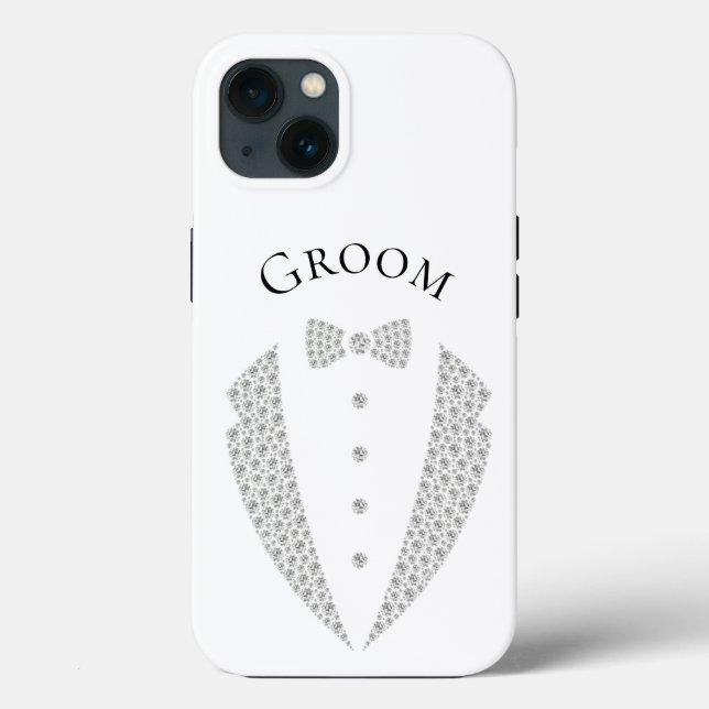 Elegant Groom Tuxedo Silver Typografy Wedding Case-Mate iPhone Hülle (Rückseite)